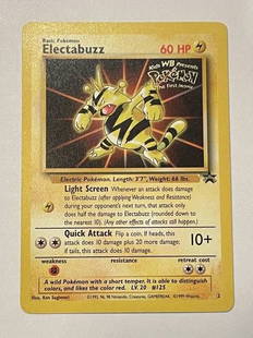 Electabuzz Pok&#233;mon Card #2, The First Movie Promo: 1995, 96, 98 Nintendo, Creatures, GAMEFREAK 1999 Wizards. Promo card. 60 HP. Comes with sleeve. Great condition!