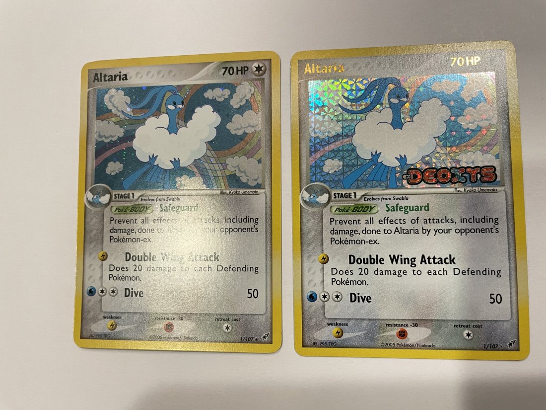 TWO Altaria Holo 1/107 Pokémon Cards: One holo EX DEOXYS card. 2005 Pokémon / Nintendo. 70 HP. Comes with sleeve. Great condition!