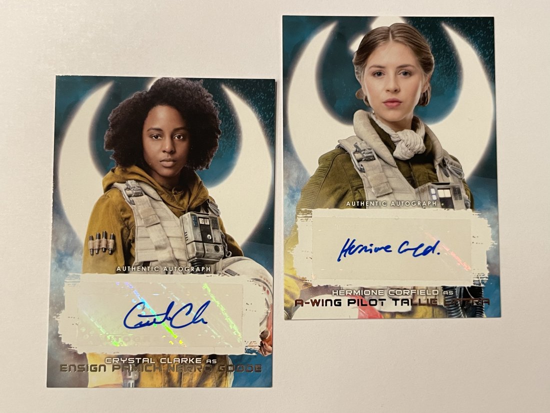 Ensign Pamich Nerro Goode and R-Wing Pilot Tallie Lintra Autograph.: Played by Crystal Clarke and Hermione Corfield.