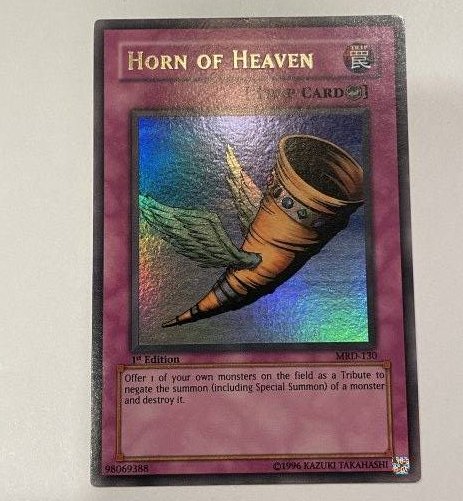 Yu-Gi-Oh! Horn Of Heaven. 1st Edition.: Ultra. Trap card. 1996 Kazuki Takahashi.