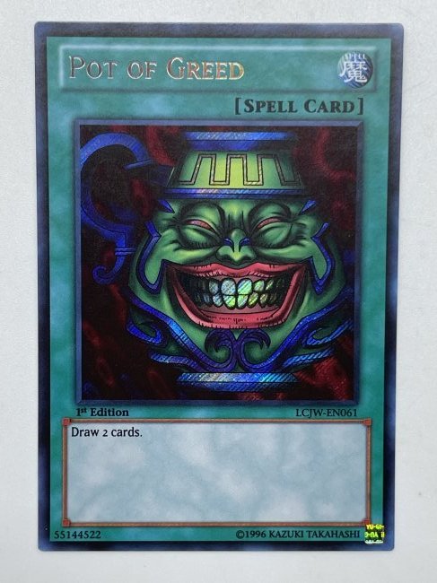 Yu-Gi-Oh! Pot Of Greed. 1st Edtion.: Secret Rare. Spell Card. 1996 Kazuki Takahashi. LCJW-EN061.