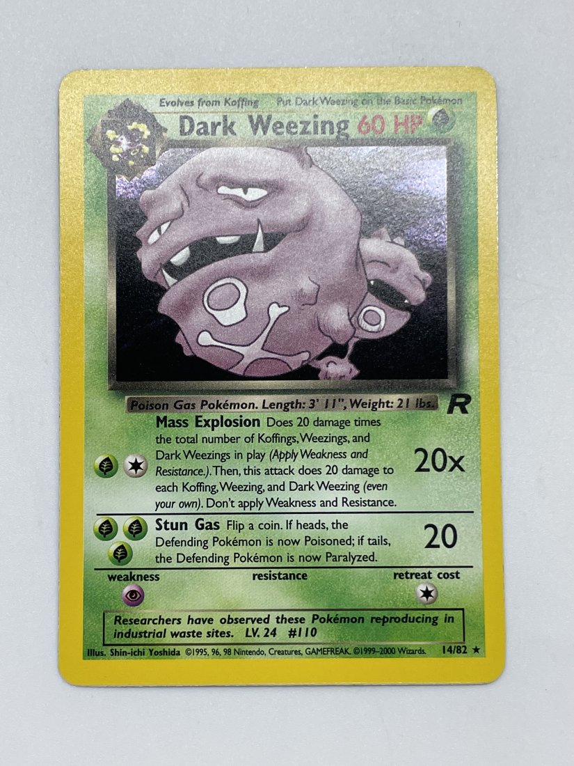 Pokémon Dark Weezing, 14/82 RARE.: 60 HP, Evolves from Koffing. Stage 1. 1995,96,98 Nintendo.