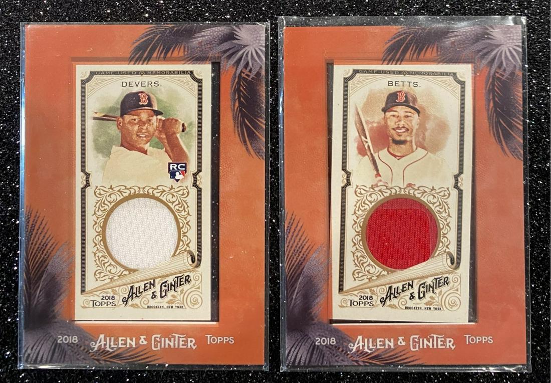 (2) TOPPS Allen And Ginter Mini Relic Cards: Rafael Devers And Mookie Betts Baseball Cards (1 of 2)