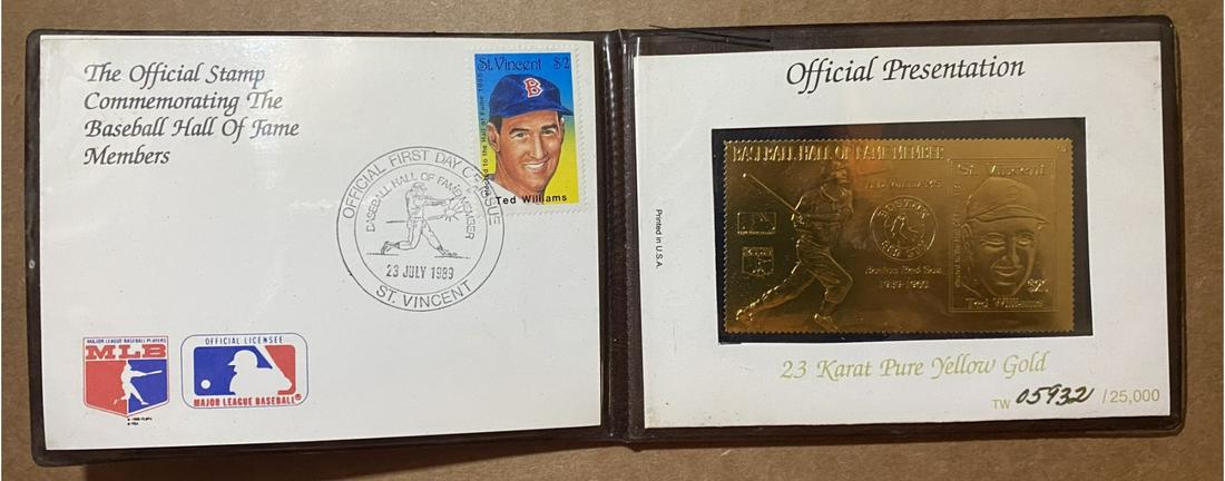 Ted Williams, Baseball Legends Gold Stamp, 23 Karat Pure Yellow Gold RARE 5932/25,000: Ted Williams, Baseball Legends Gold Stamp, 23 Karat Pure Yellow Gold RARE 5932/25,000