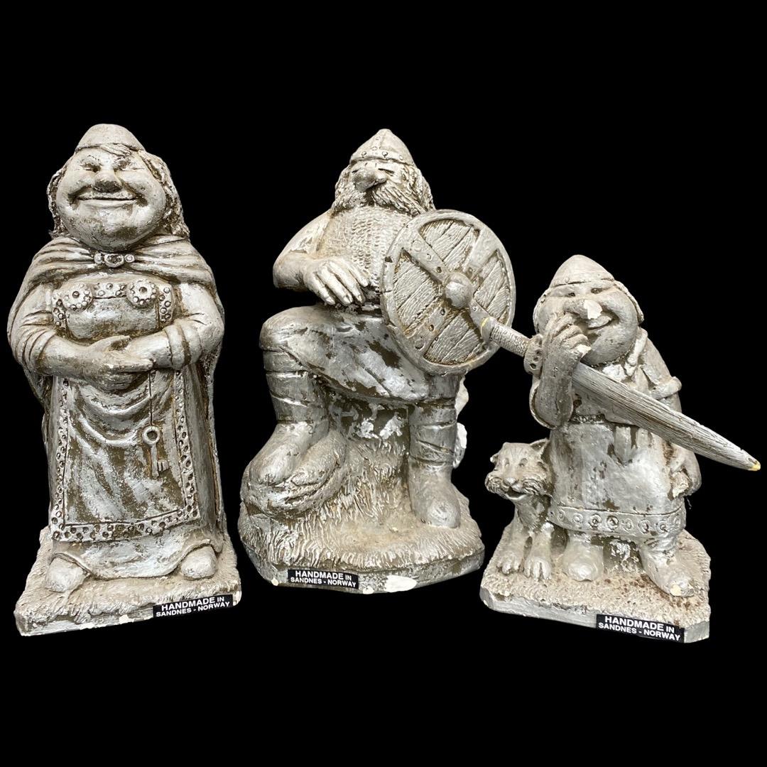(3) Matching Viking Lawn Gnomes Handmade In Sandnes Norway: Tallest one stands 10 inches