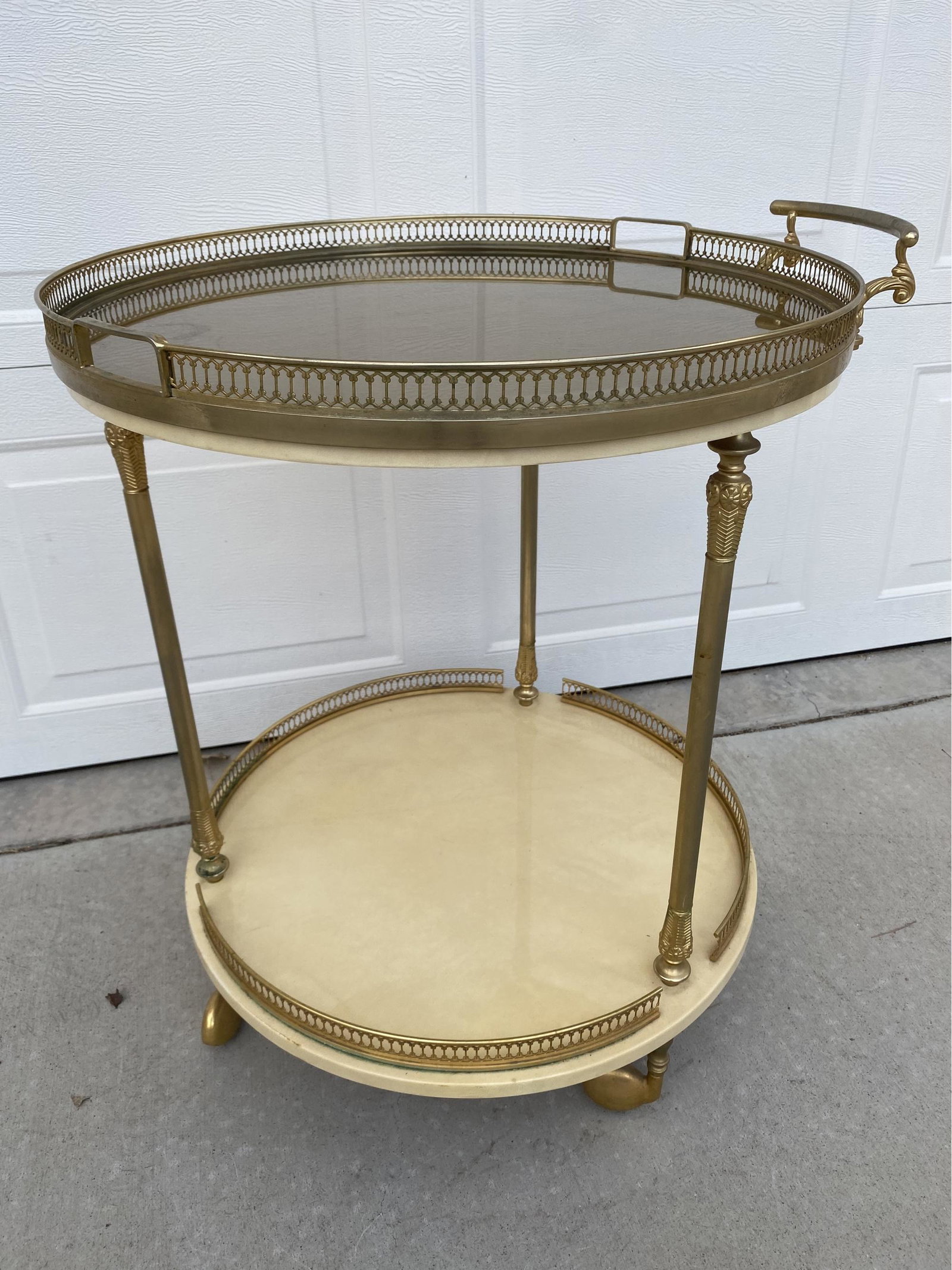1950s Aldo Tura Goat Skin Covered Bar Or Serving Cart, 28 Inches High 22 Inch Diameter: 1950s Aldo Tura Goat Skin Covered Bar Or Serving Cart, 28 Inches High 22 Inch Diameter