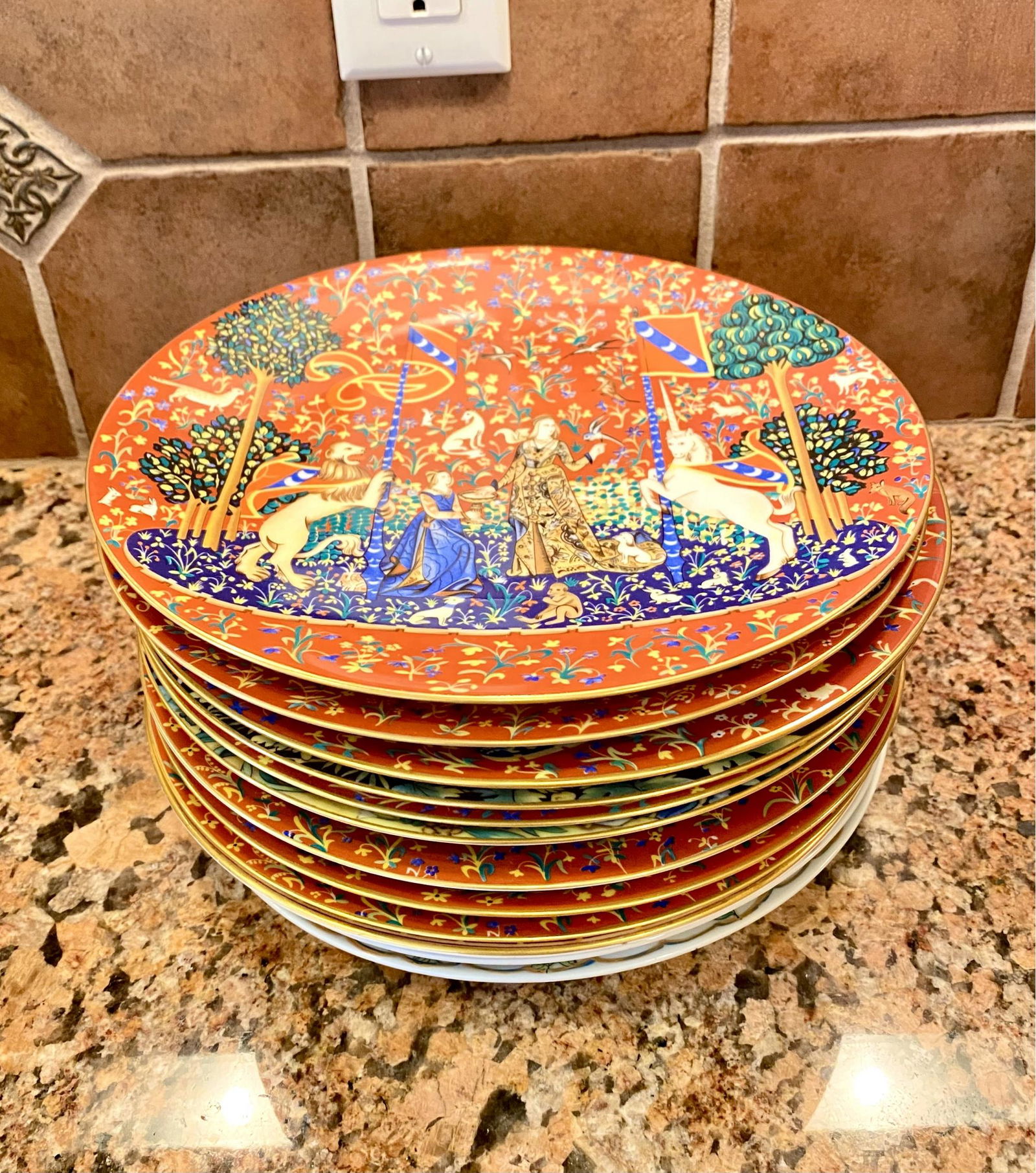 Vintage 1977- 83 Limited Edition La Dame A La Licorne Haviland Limoges France China Plate Set (1 of 8)