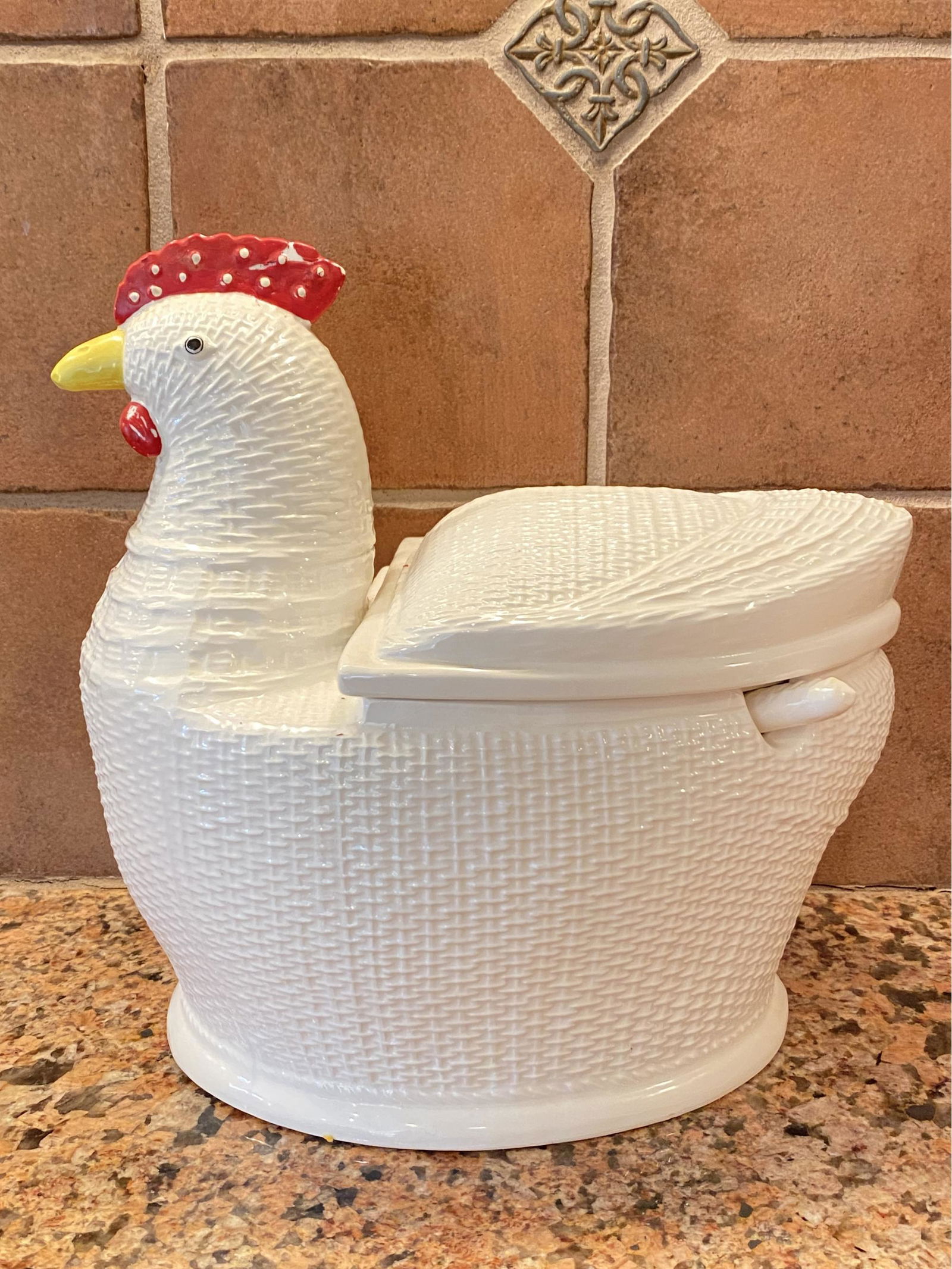 Vintage Ceramic Rooster Soup Holder With Ceramic Spoon Included (1 of 3)