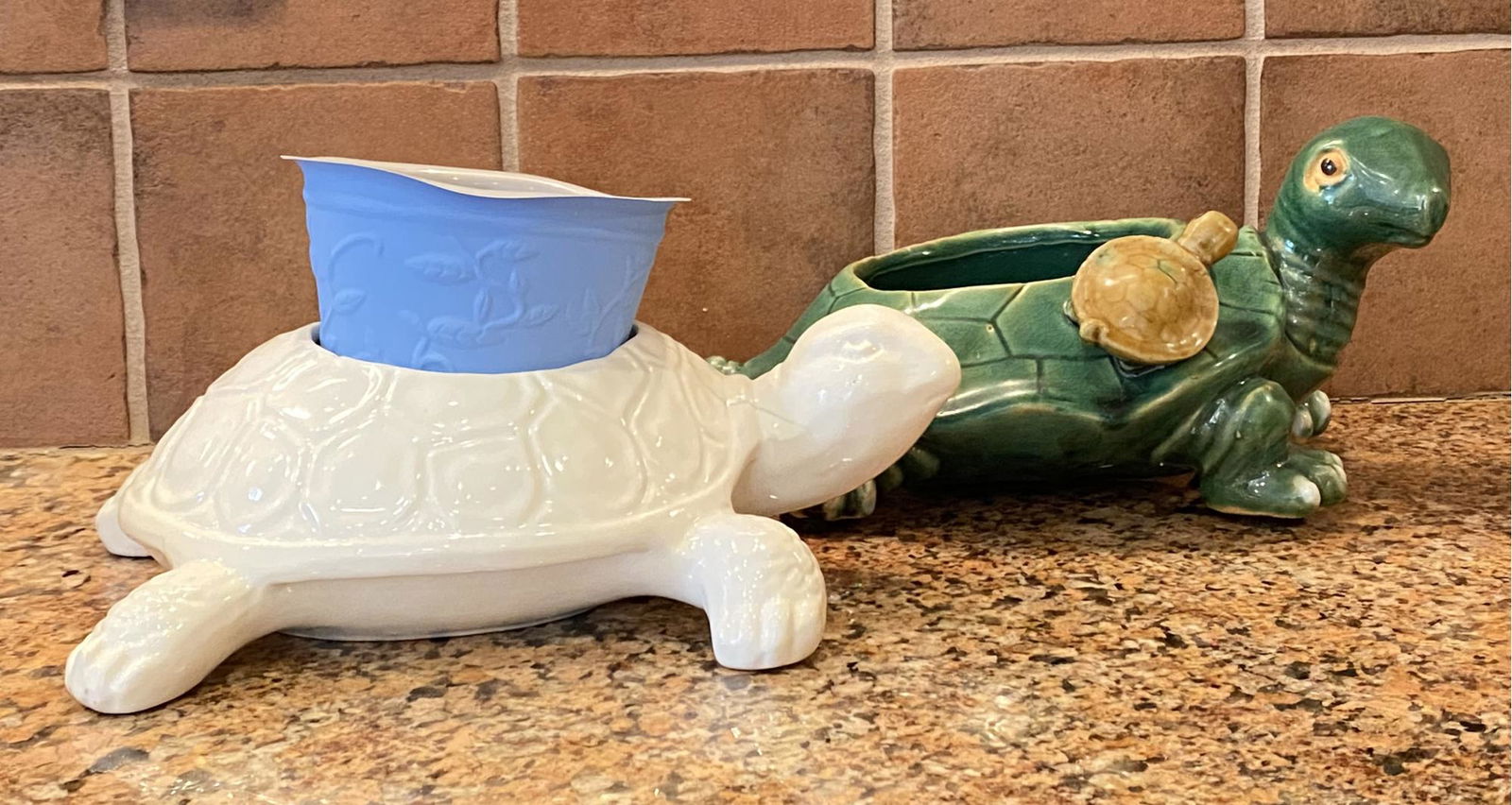 Vintage Ceramic Turtle Planter Set (1 of 2)