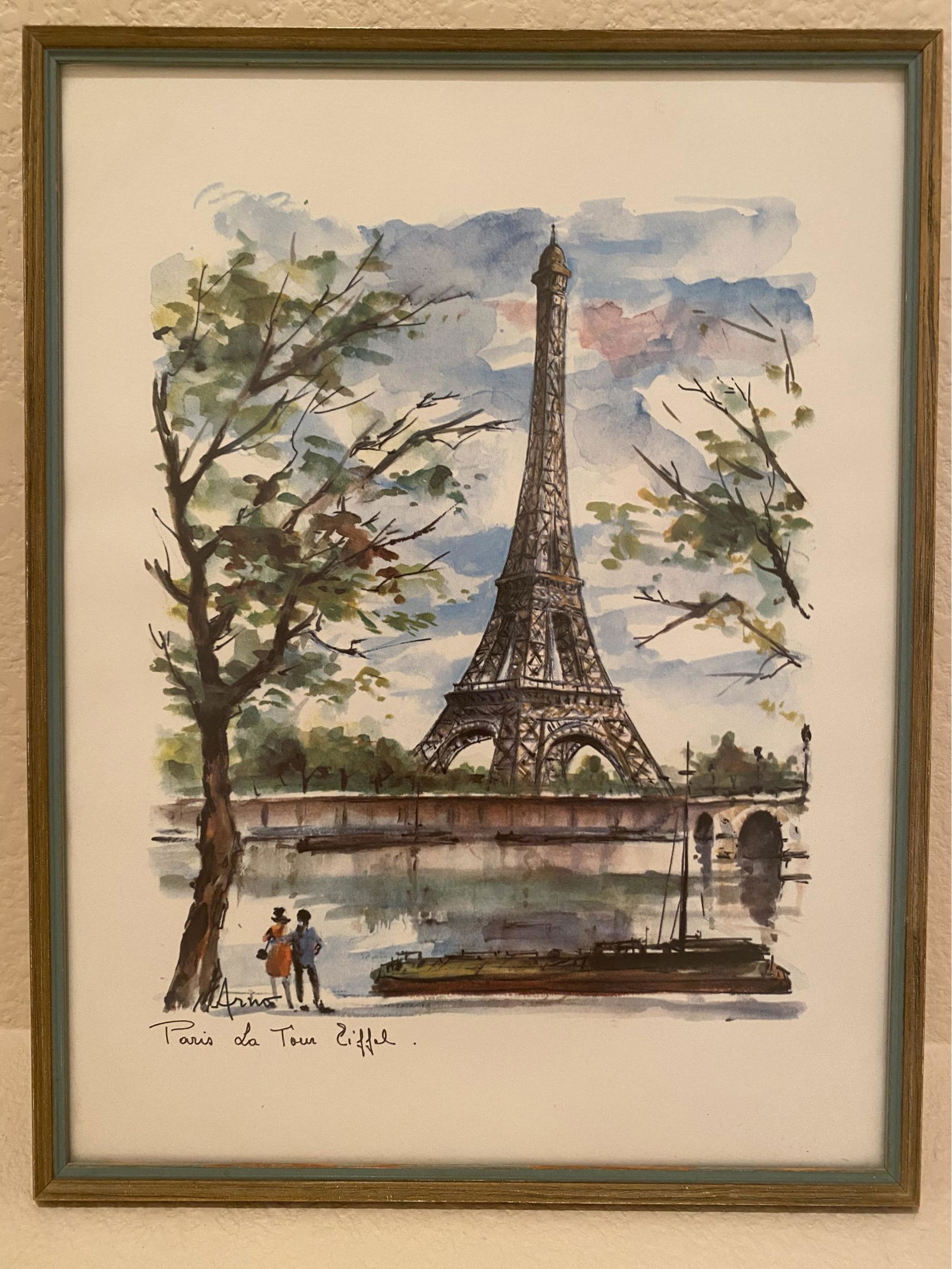 Paris La Tour Eiffel By Arno, Framed Watercolor 10 X 13 (1 of 3)