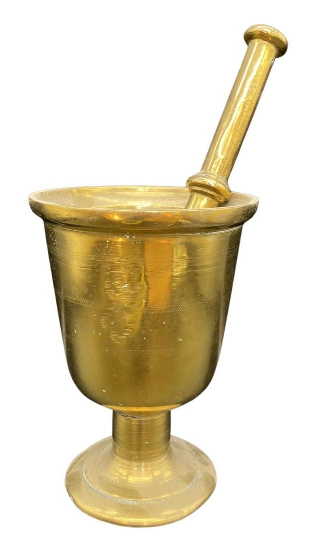 Antique Spun Brass Mortar And Pestle: HeavyStands 7.5 inches