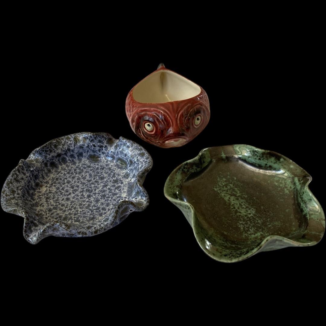 (2) Handmade Clay Trinket Holders, Plus Porcelain Fish Bowl Made In Portugal (1 of 2)