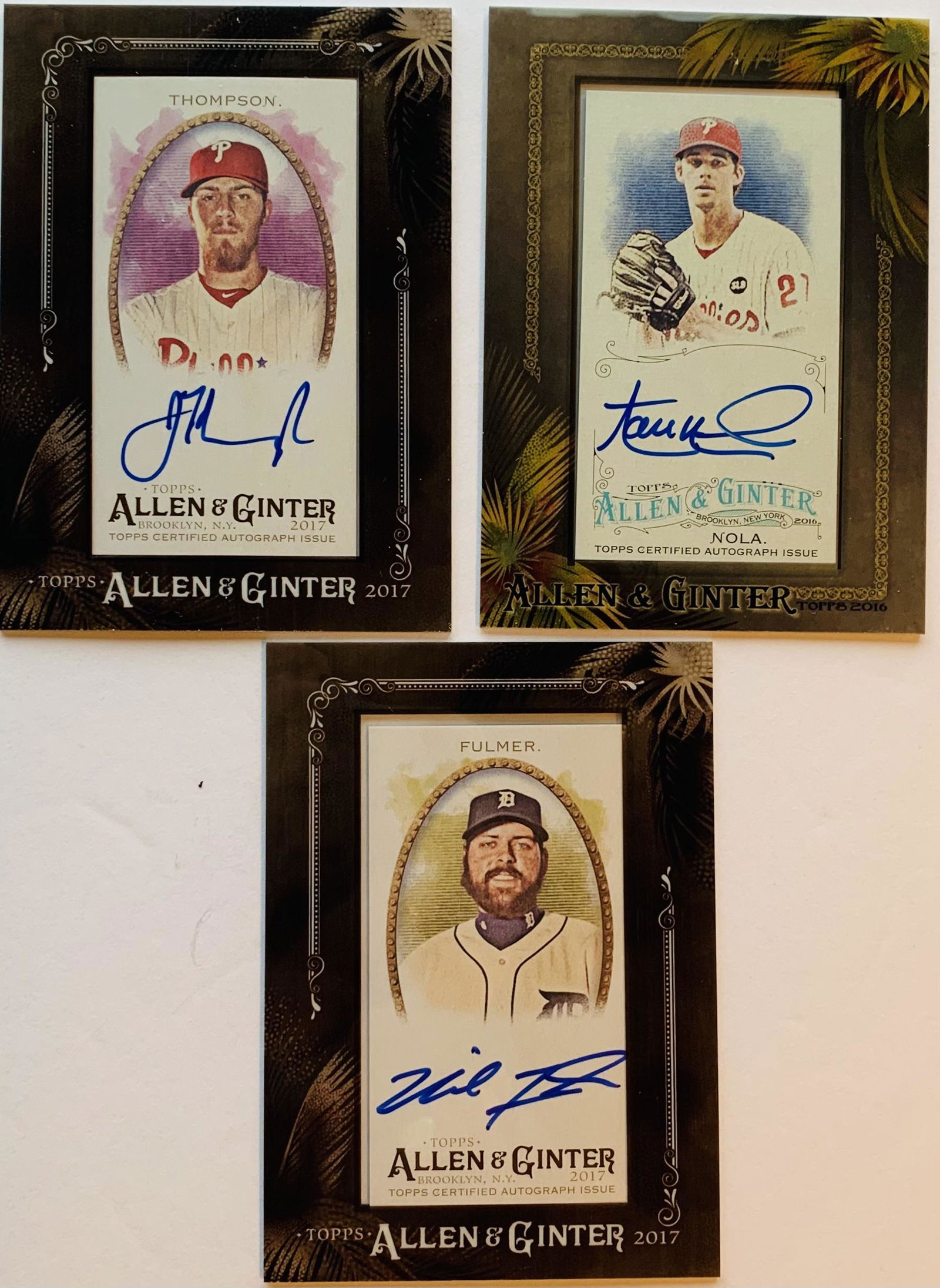 Topps, Allen & Ginter, The World Champions, Aaron Nola, Jake Thompson, Michael Fulmer, Autograph, (1 of 1)