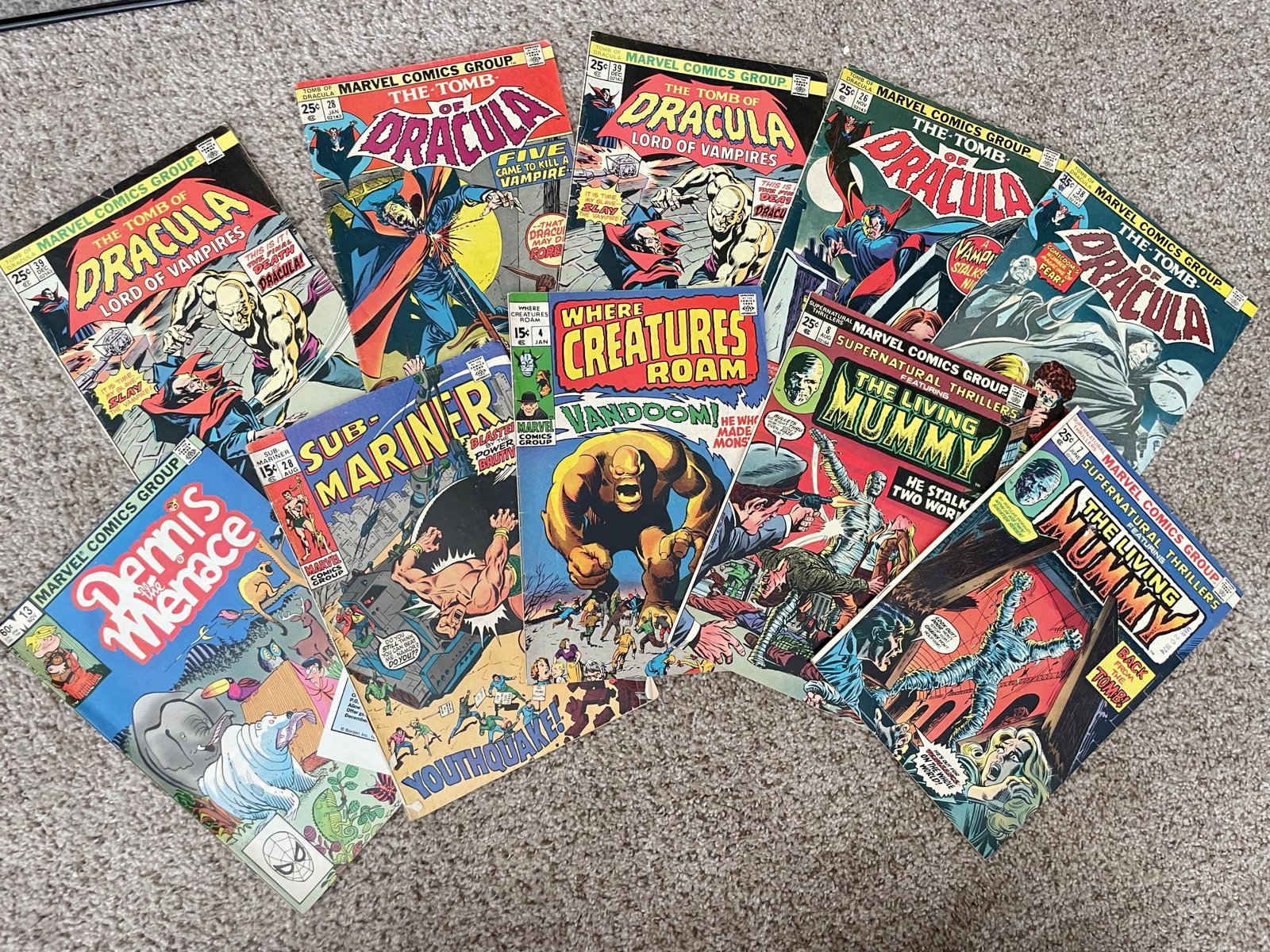 The Tomb Of Dracula-lord Of Vampires, Dennis The Menace, The Living Mummy, And More Marvel Comics: Some pages may be ripped or bent