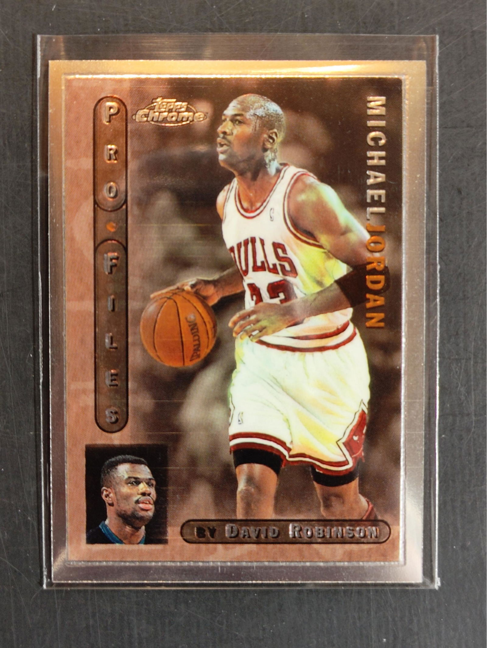 Michael Jordan Card From Pro-Files Set: Topps Chrome card with David Robinson insight into Michael Jordan