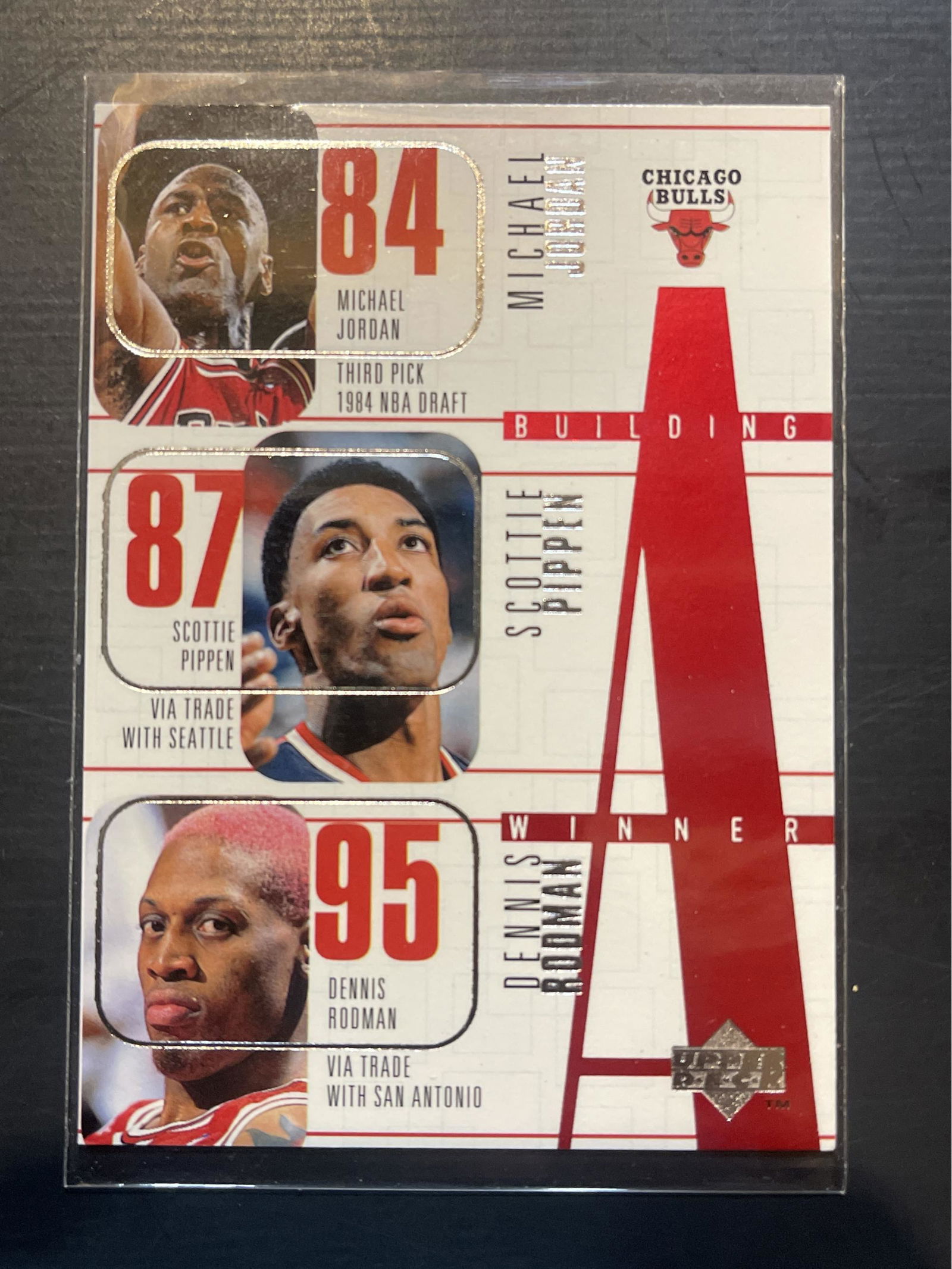 Michael Jordan, Scottie Pippen, Dennis Rodman 1996 Sports Trading Card (1 of 1)