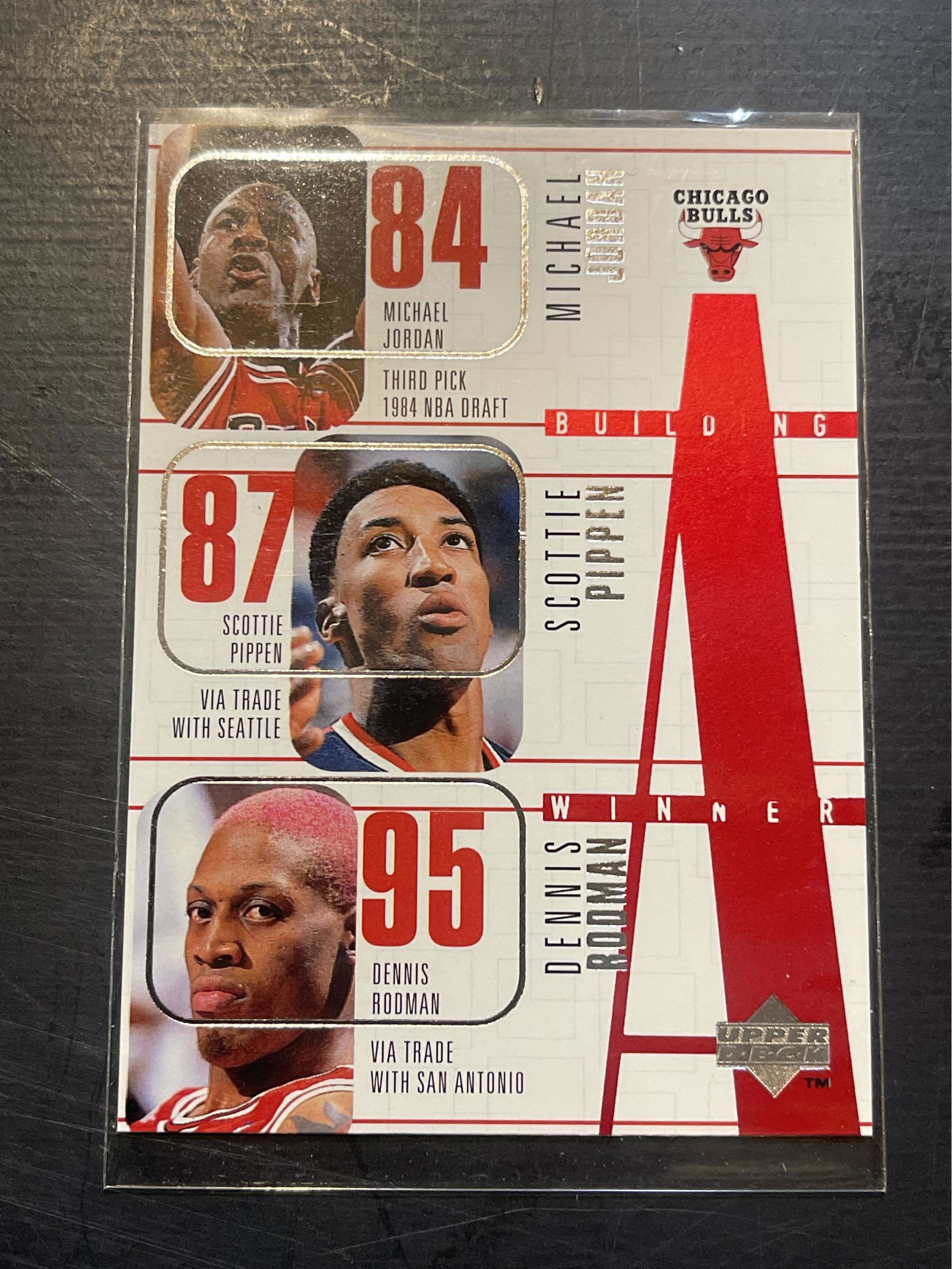 Michael Jordan, Scottie Pippen, Dennis Rodman 1996 Sports Trading Card (1 of 1)