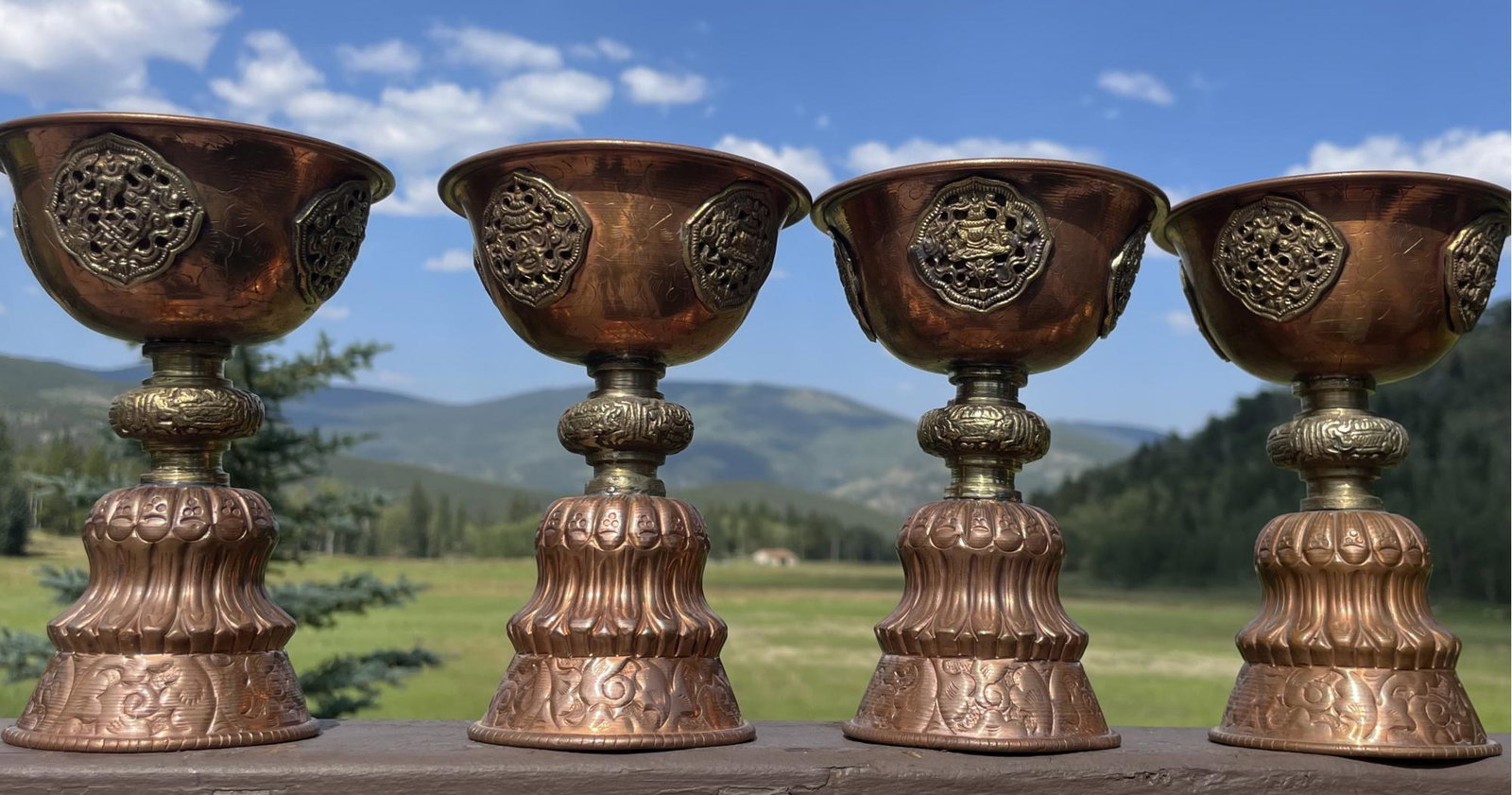 Buddhist Copper Butter Lamps (4): 6”H