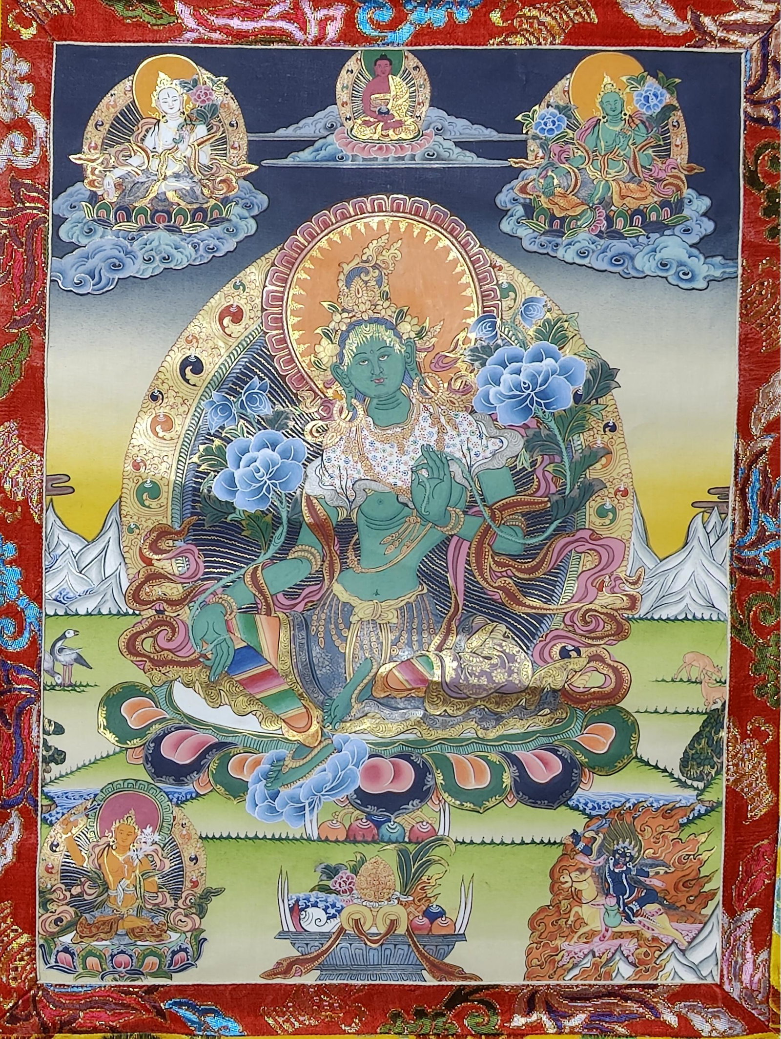 Green Goddess Tara Thangka, 45 X 26 (1 of 3)