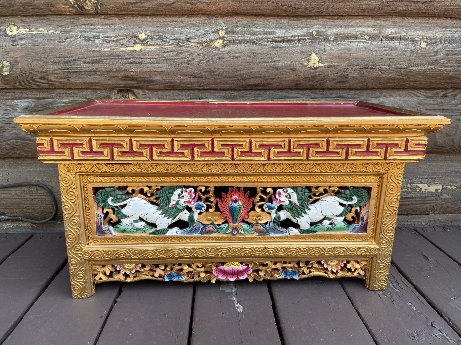Twin Dragon Wooden Meditation/prayer Table: Twin Dragon Wooden Meditation/prayer Table W 26" x D 14" x H 13"