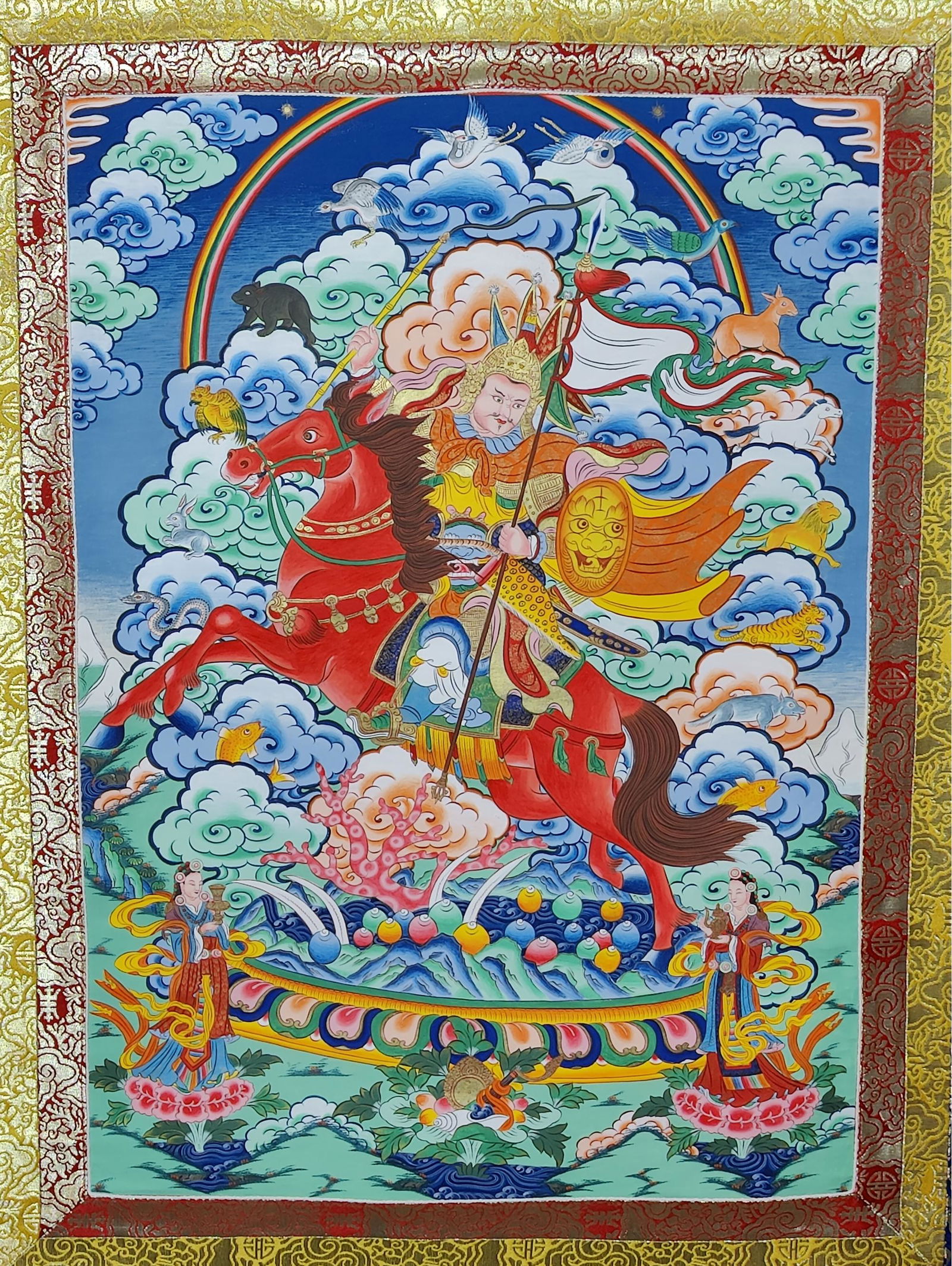 King Gesar Thangka Brocade, 55 X 30 (1 of 3)