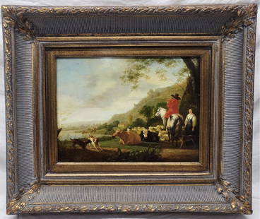 Artwork Hilly Lanscape By Aelbert Cuyp, Ornate Frame, Reproduction, Marked 12 X 16 On Back: Artwork Hilly Lanscape By Aelbert Cuyp, Ornate Frame, Reproduction, Marked 12 X 16 On Back