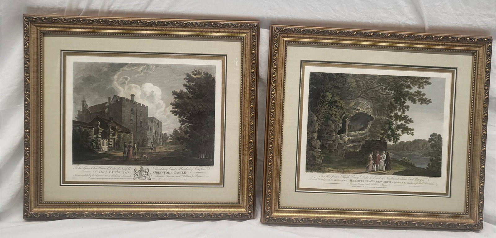 Artwork, Prints, Greystoke Castle, Hermitage At Warkworth, Ornate Goldtone Frames, 14x16: Artwork, Prints, Greystoke Castle, Hermitage At Warkworth, Ornate Goldtone Frames, 14x16