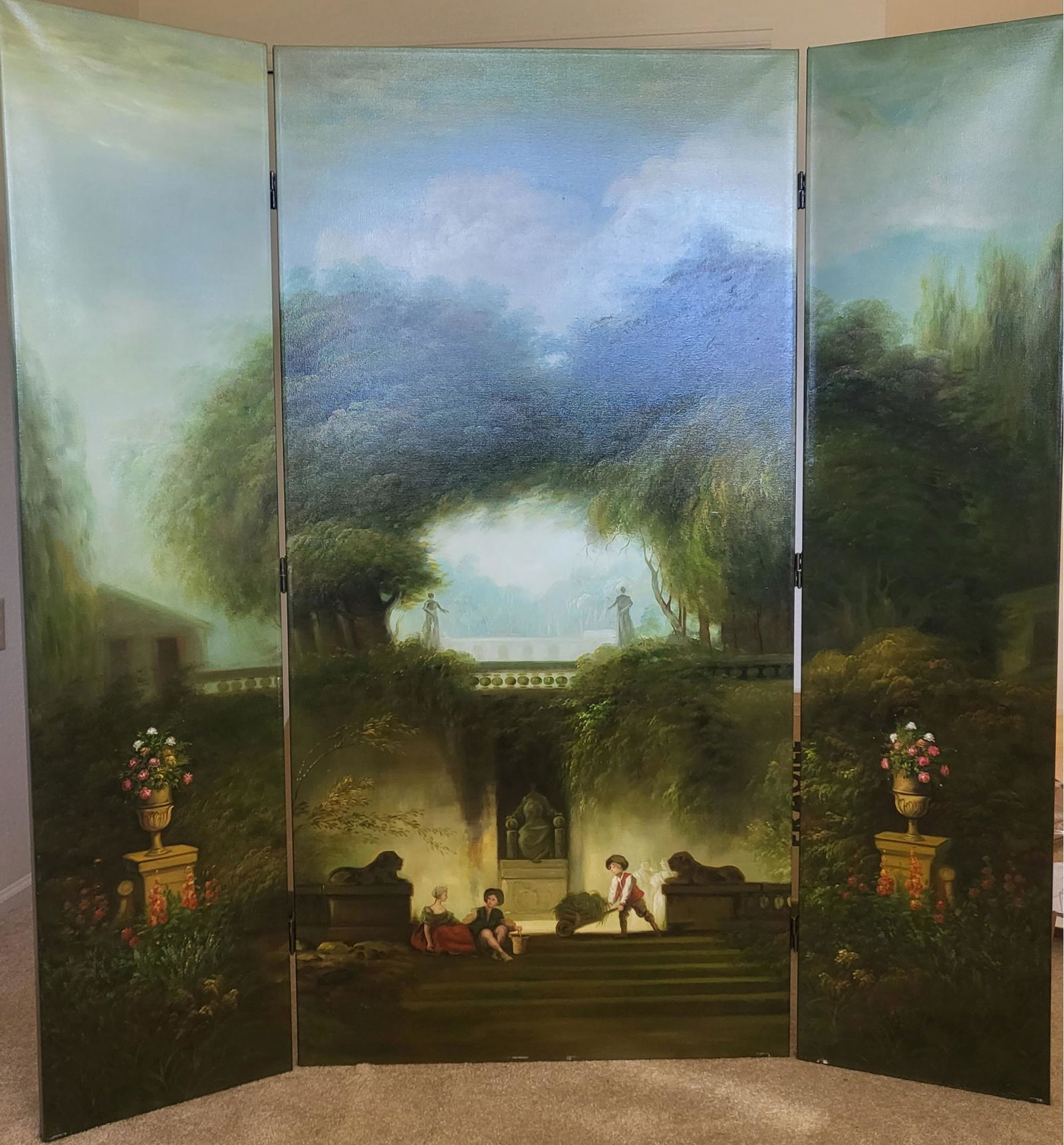 Large Folding Screen, Chelsea House, Port Royal Collection, Hand-Painted 58x60 (1 of 3)