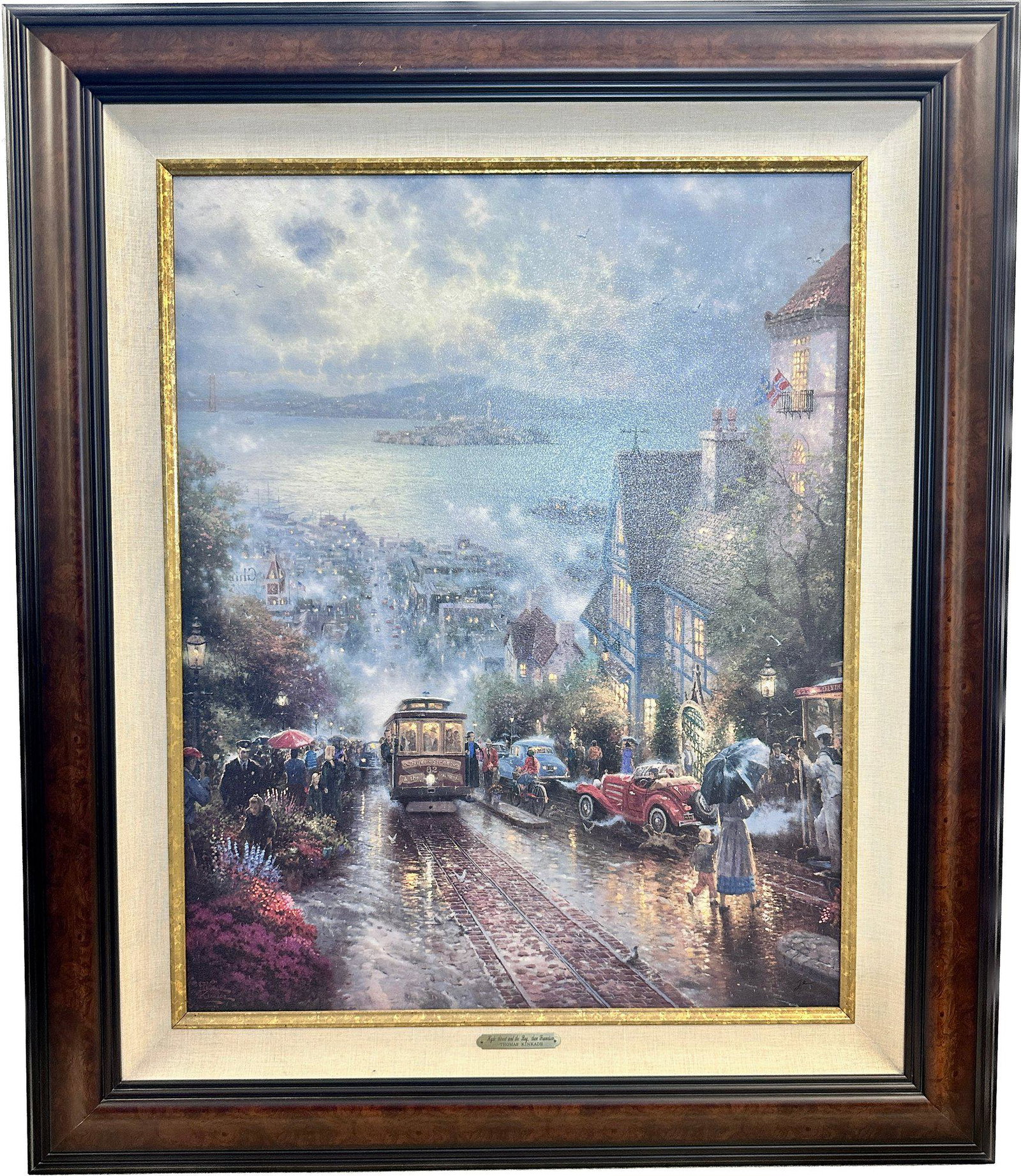 Hyde Street And The Bay, San Francisco By Thomas Kinkade, 34.5x40, Minor Scratching On Frame As: Hyde Street And The Bay, San Francisco By Thomas Kinkade, 34.5x40, Minor Scratching On Frame As Pictured