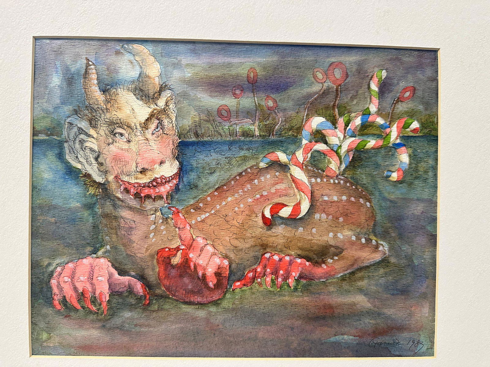 Devil Figure Watercolor, Signed Original, Signature Not Readable, Dated 1983, 19.5x17 (1 of 5)