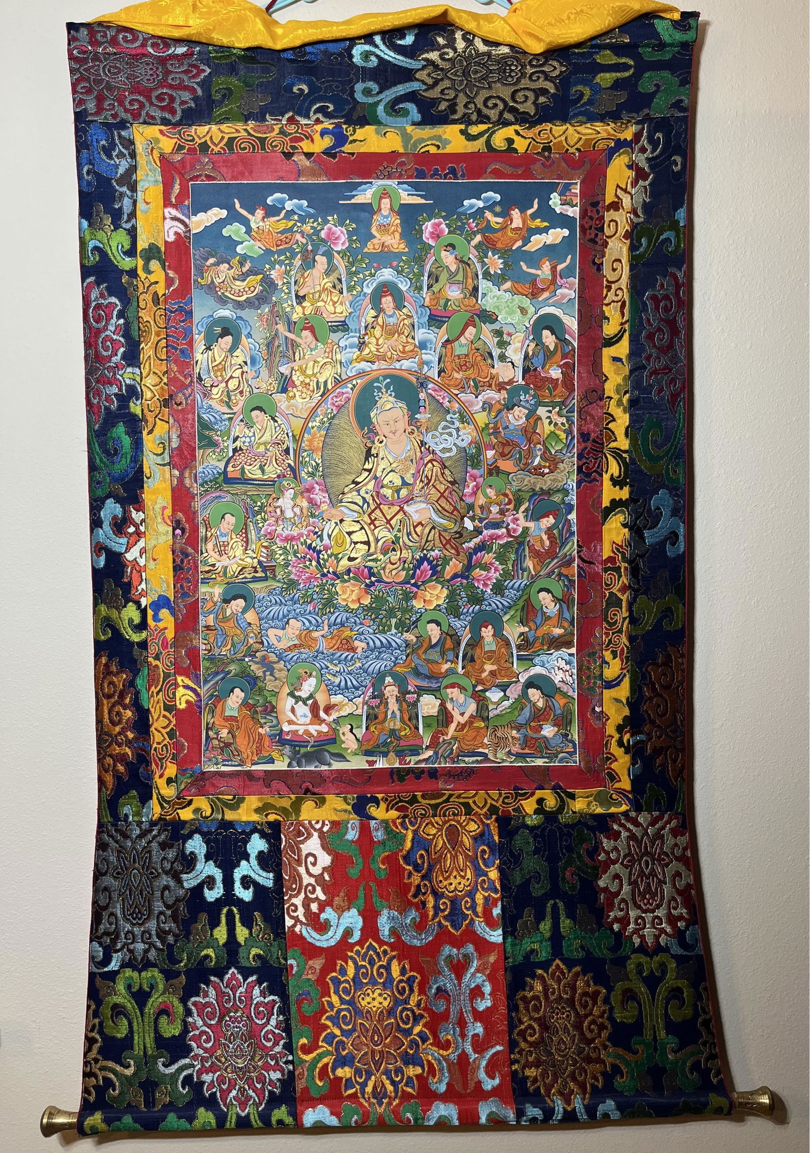 Guru Padmasambhava Thangka (27in X 43in) With Cut Fabric Center Design (1 of 3)