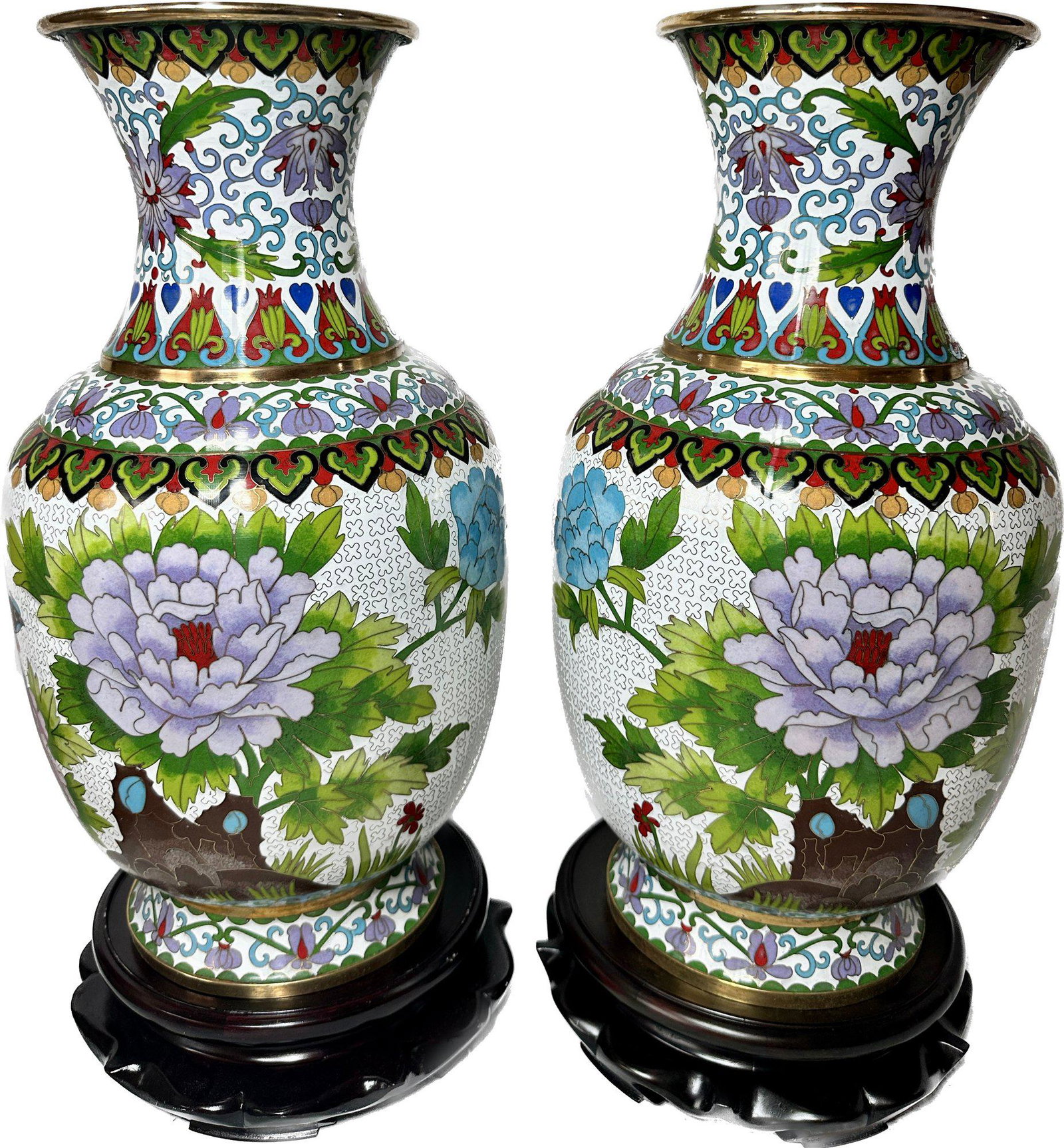 Pair Of Cloisonn Vases On Stands, 16.5in: Tibetan Dragon Horn 20 Long