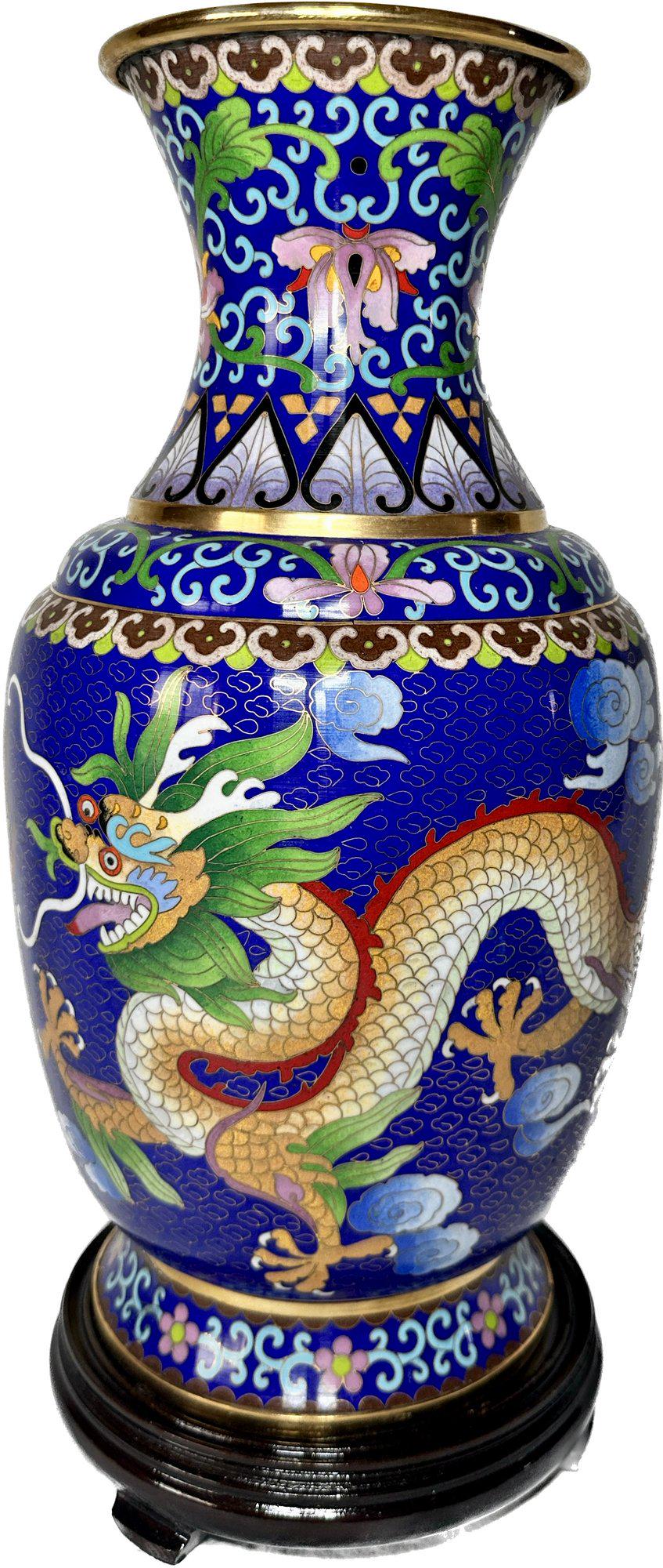Asian Style Dragon/bird Painted Vase On Stand (1 of 6)