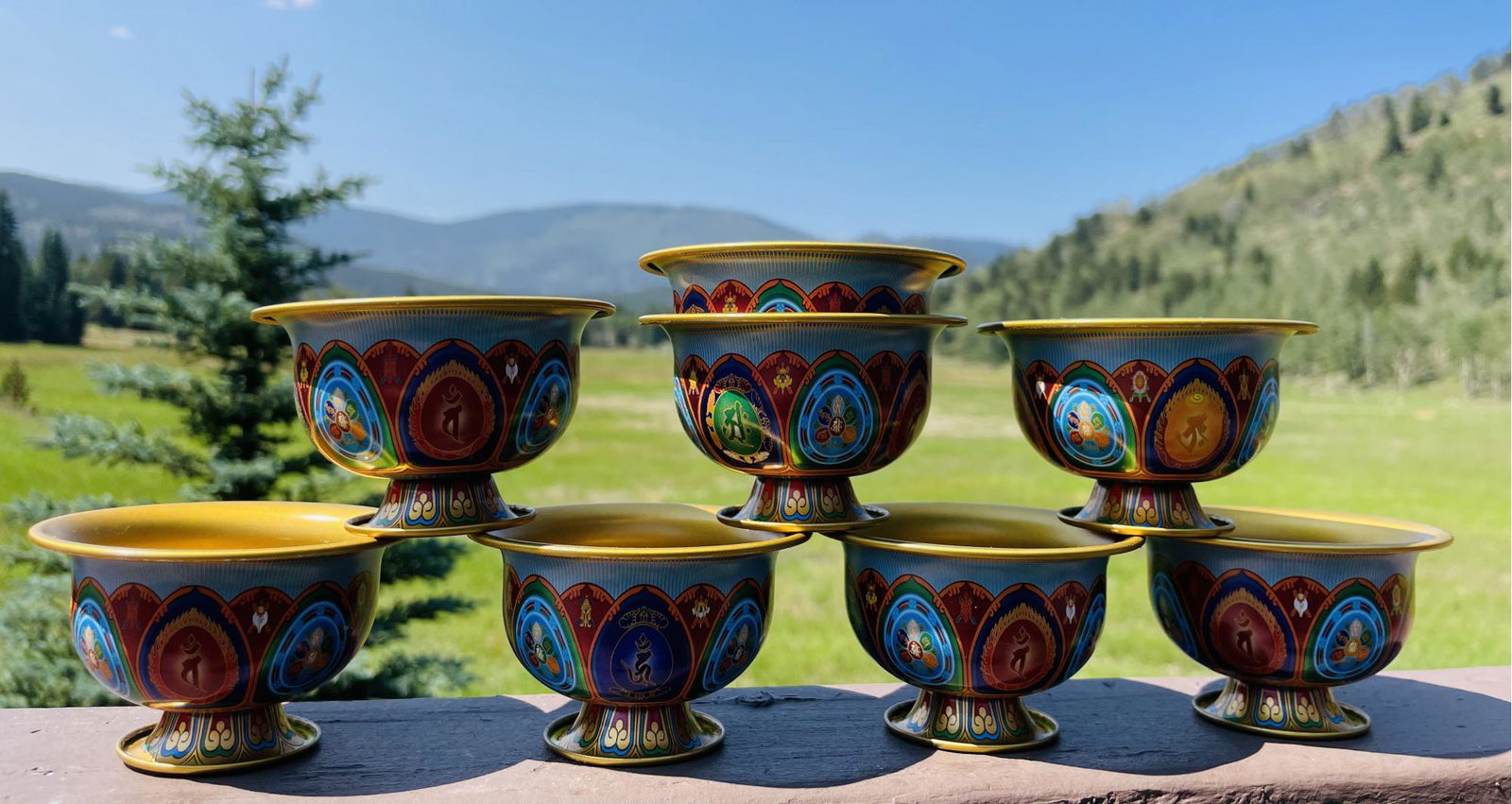 Metal Tibetan, Buddhist Cups (8)- 3.25in Diameter, 2in Tall (1 of 4)