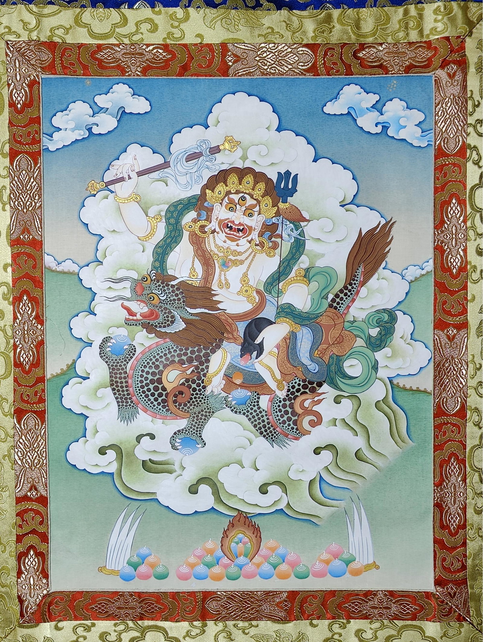 White Dzambhala Thangka, 42 X 25: White Dzambhala Thangka, 42 X 25