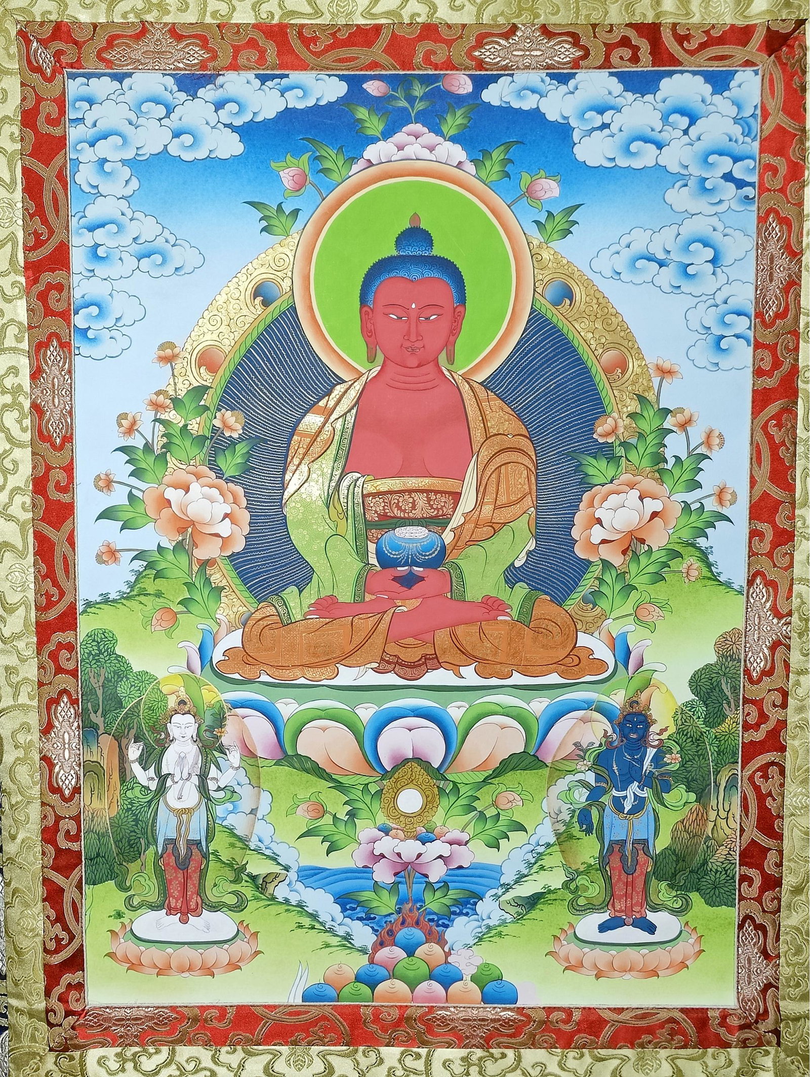 Amitabha Buddha Thangka, 53 X 30: Amitabha Buddha Thangka, 53 X 30