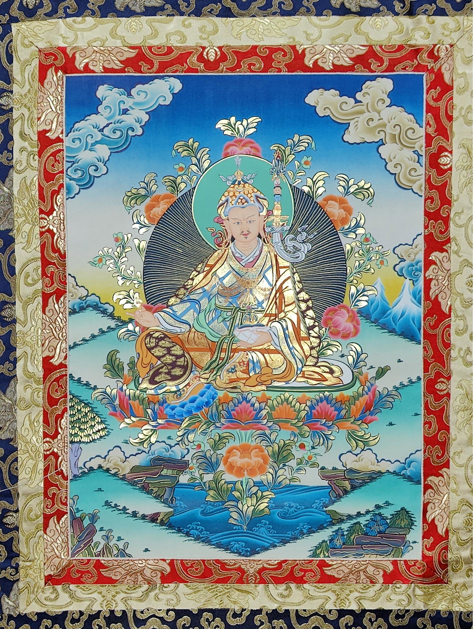 Guru Padmasambhava Thangka, 44 X 26: Guru Padmasambhava Thangka, 44 X 26