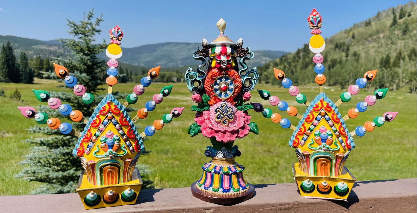 Zambala Tormas (2) And Colorful Auspicious Symbols Statue -tallest Is 10in Tall (1 of 7)