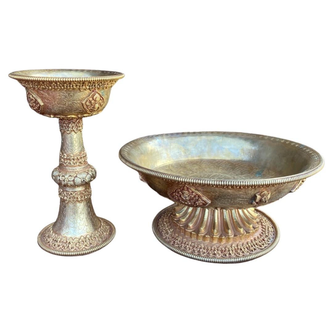 Brass Colored Offering Set, Goblet 7 H, Bowl, 8 D: Goblet 7 inchesBowl 8 X 8 X 3.5 inches