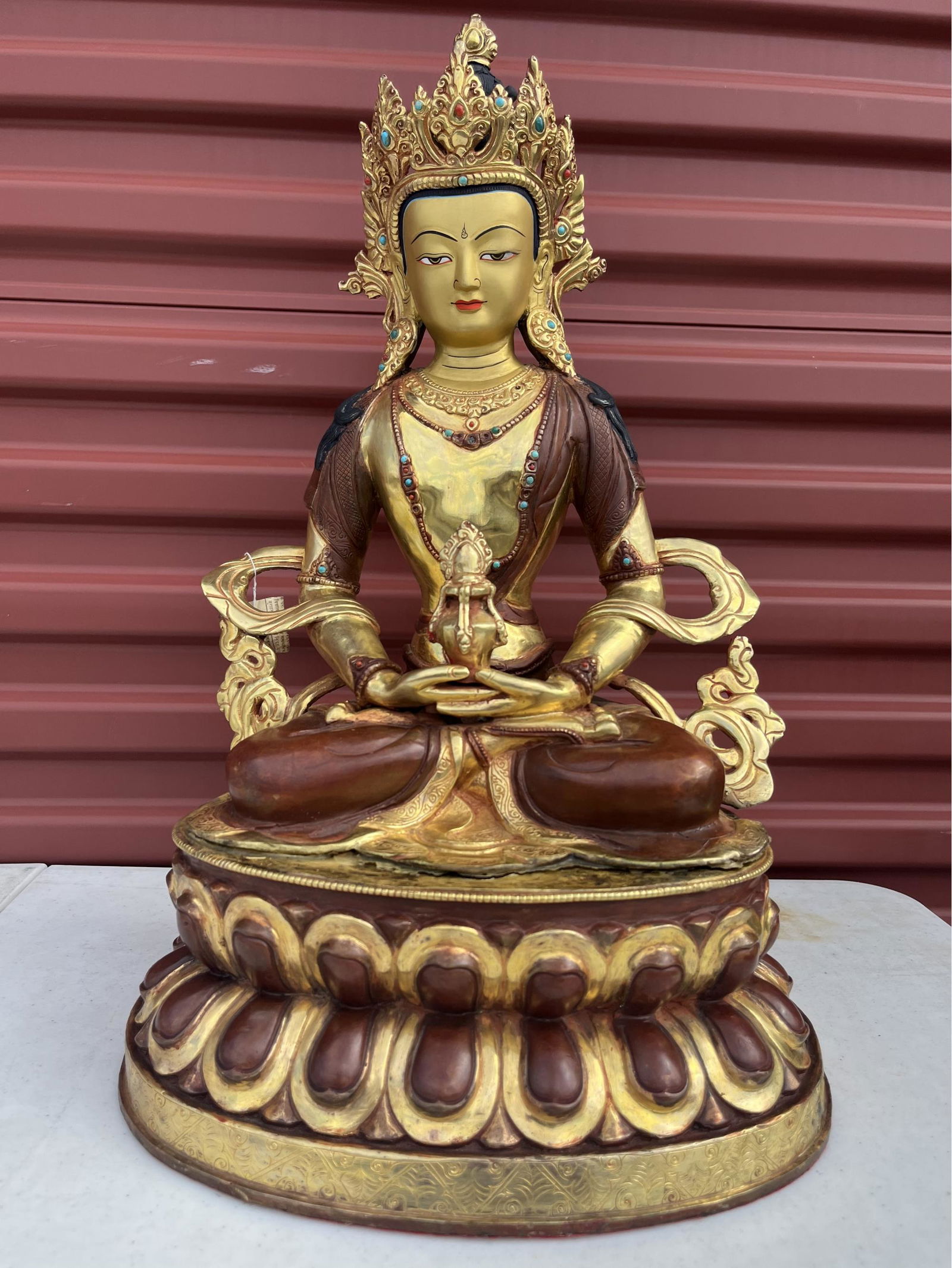 Burgundy And Gold-colored Beautiful Amitayus Buddhist Statue (1 of 7)