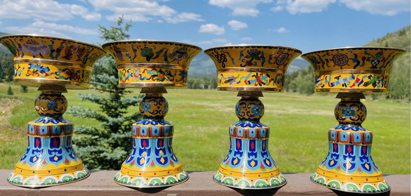 Lovely Array Of Multicolored Cloisonne Chalices 7: 7” Tall
