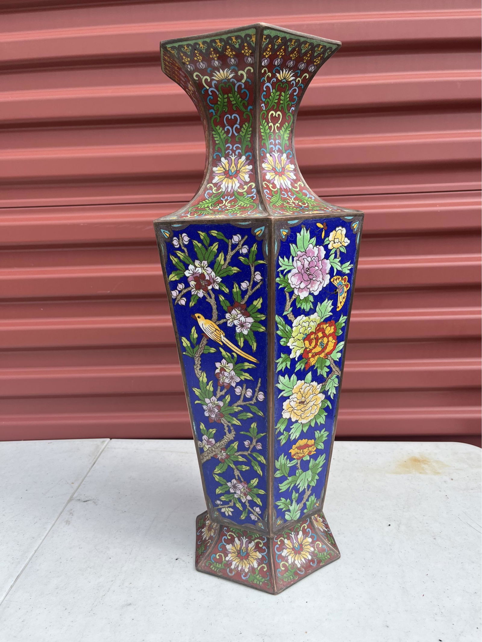 Tall Metal Flower Patterned Bottle Neck Vase- 20inx8in (1 of 5)