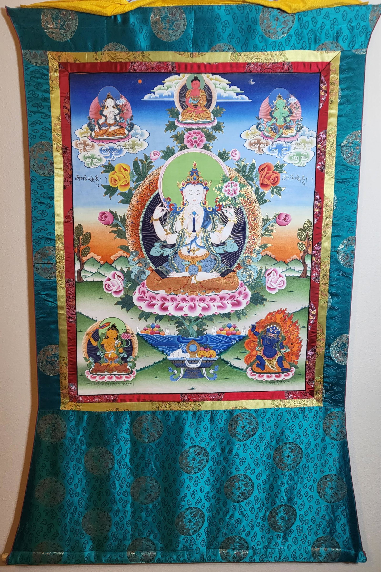 Chenrezig Thangka, 58 X 35: Chenrezig Thangka, 58 X 35