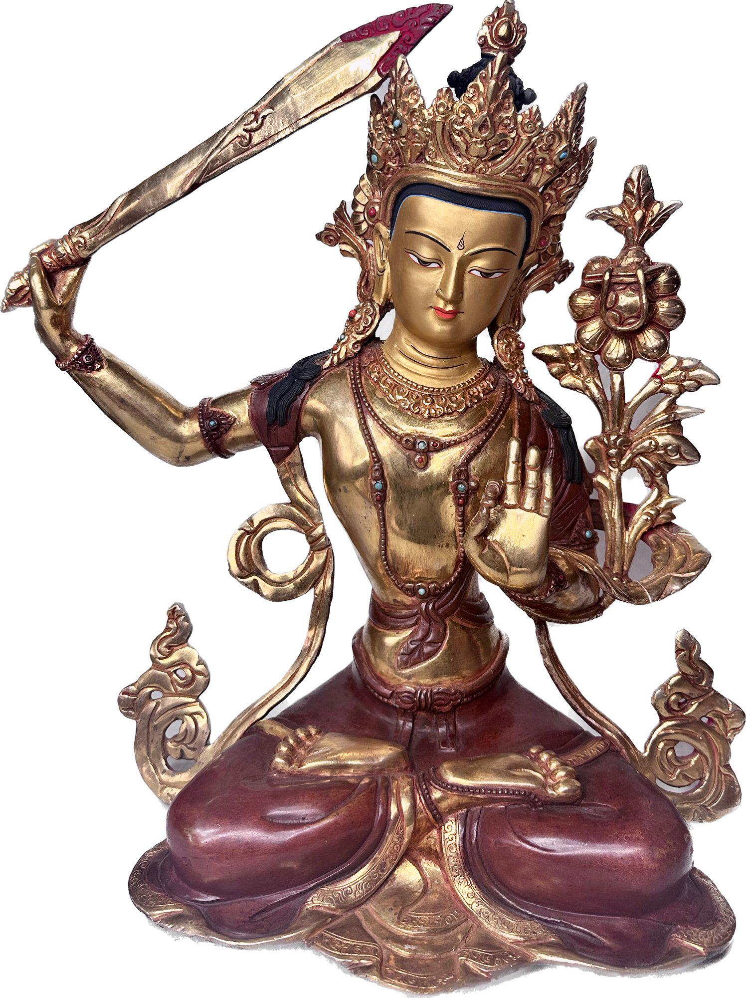 Tibetan Manjushri Gold And Rust-colored Buddhist Statue - 15" tall (1 of 6)
