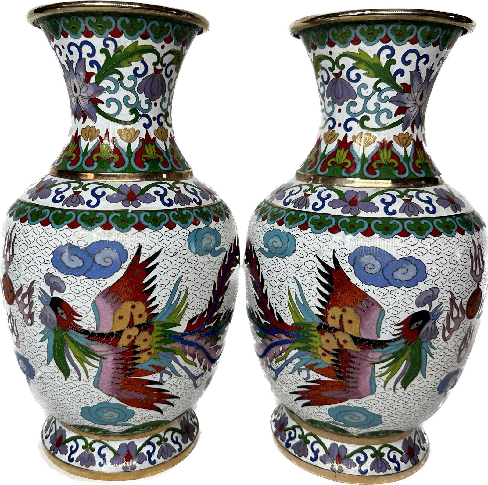 Pair Of Asian Cloisonne Vases, 12Hx7D Each (1 of 9)