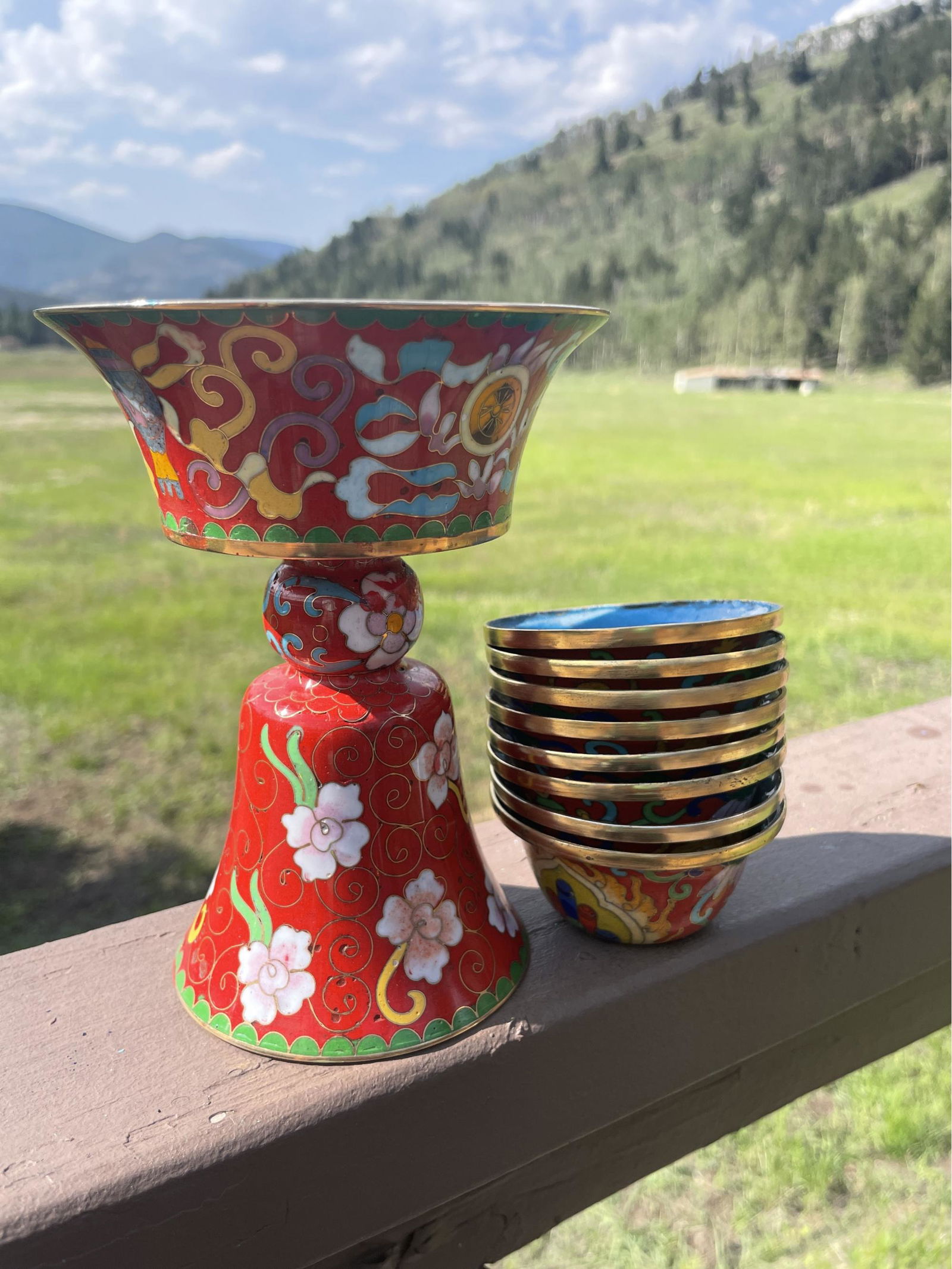 Cloisonn Red Cups And Chalice- 6in Tall, 4.5in Diameter: Cloisonn Red Cups And Chalice- 6in Tall, 4.5in Diameter