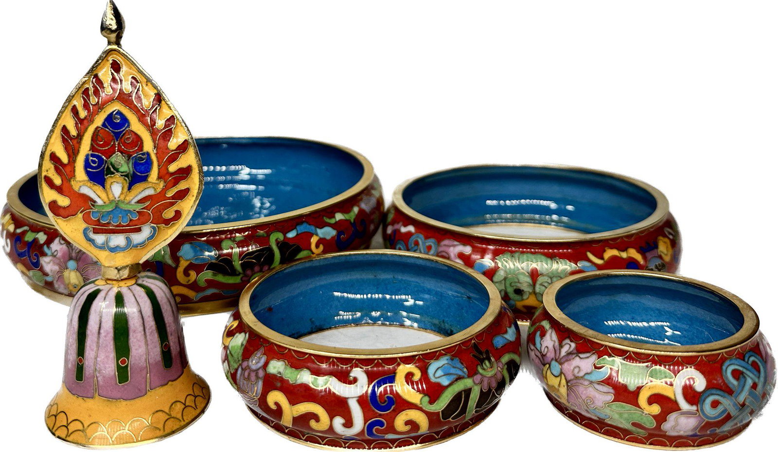 Nepal, Brass Cloisonne, Buddhism Auspicious Symbols Mandela Set: Nepal, Brass Cloisonne, Buddhism Auspicious Symbols Mandela Set