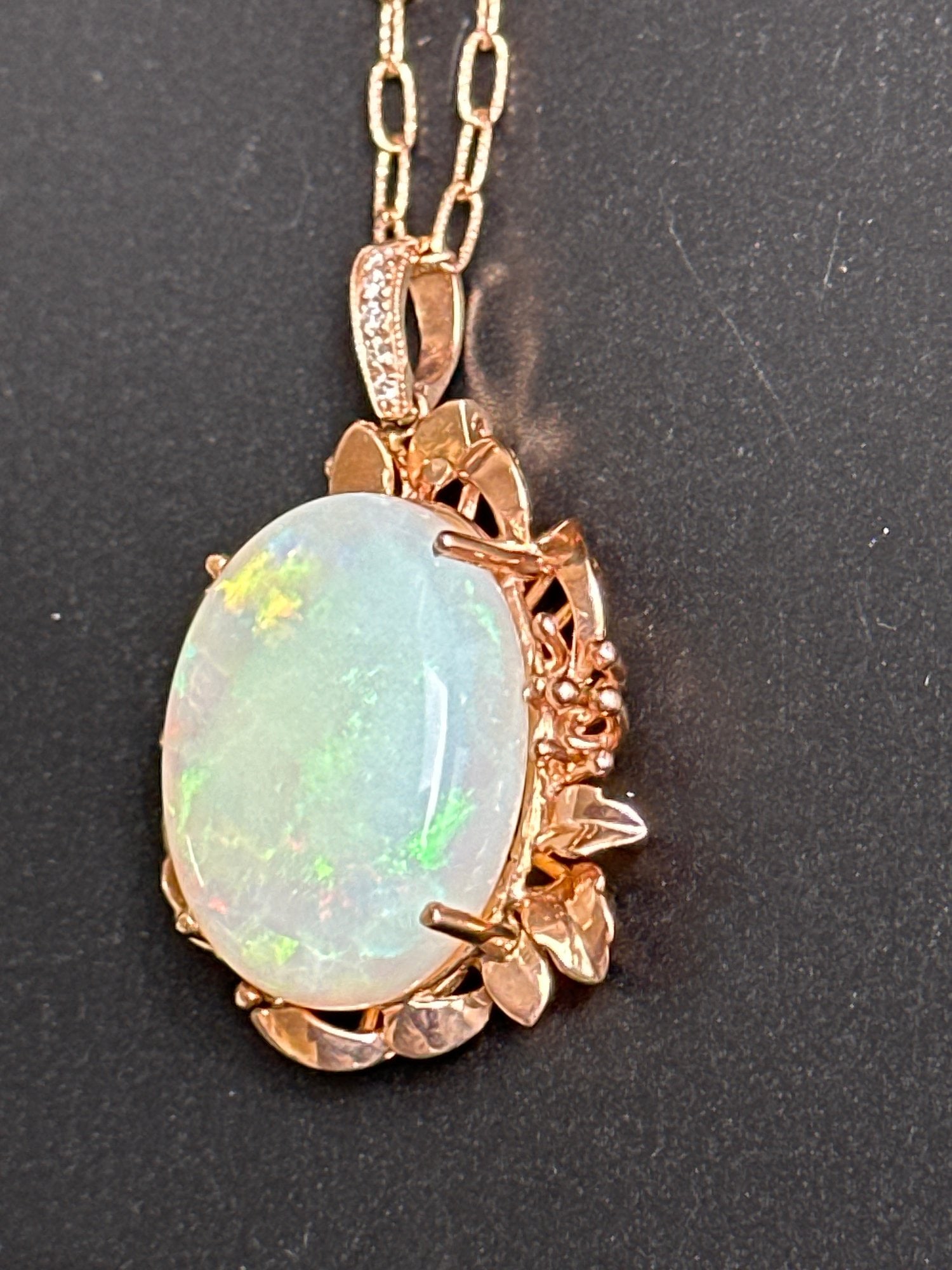14 Kt Rose Gold Opal Pendant With Accenting Diamonds On Bail. Total Weight Is 15.91 (1 of 10)