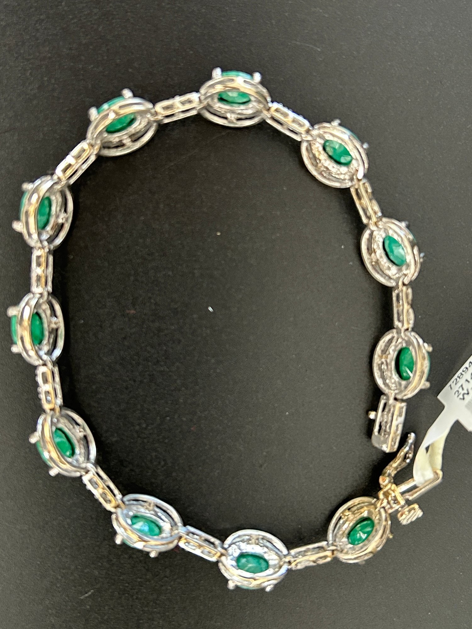 10 Kt White Gold Emerald And Diamond Bracelet Weighing 13.86 Grams, Tag $5,550: 10 Kt White Gold Emerald And Diamond Bracelet Weighing 13.86 Grams, Tag $5,550
