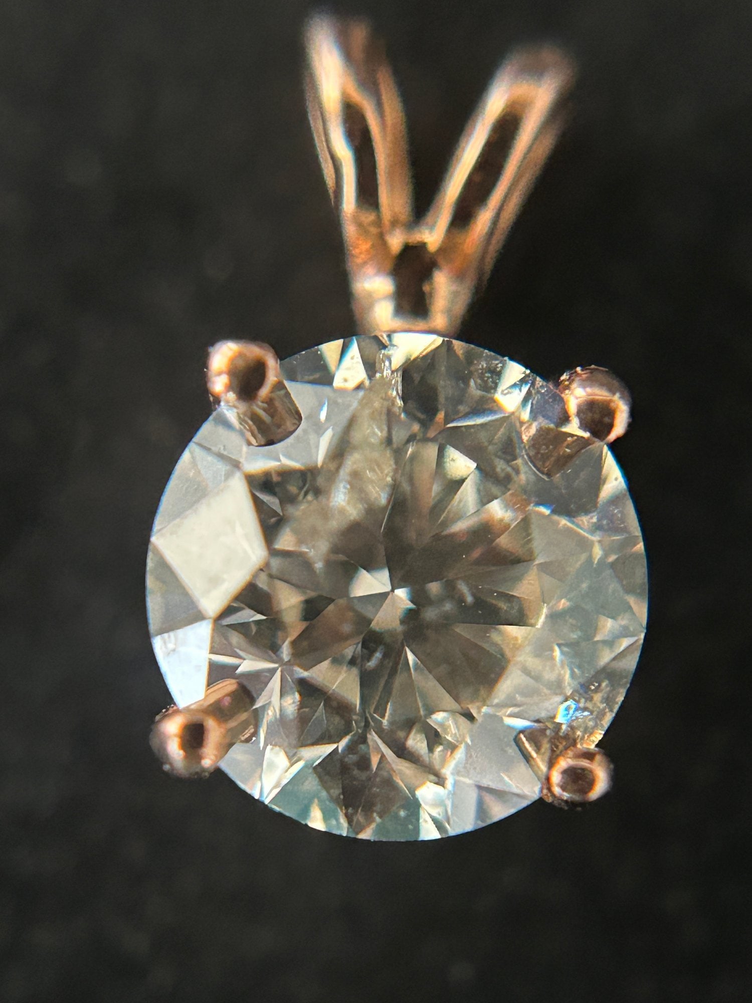 14K Diamond Solitare Pendant. Diamond Is Round Brilliant In Cut S12-I1 In Clarity K-L In Color (1 of 7)